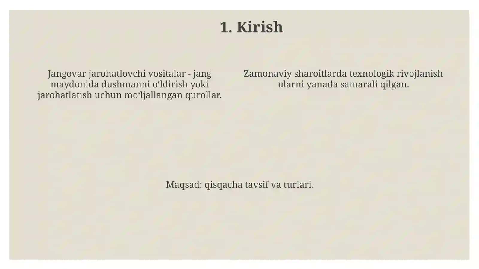 Hozirgi zamonaviy sharoitlarda qoʻllaniladigan jangovar jarohatlovchi vositalarini qisqacha tavsifi 4