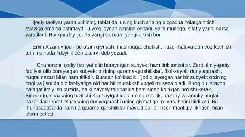 Ijodilmiy faoliyatni maqsadli tashkil etish omili 4