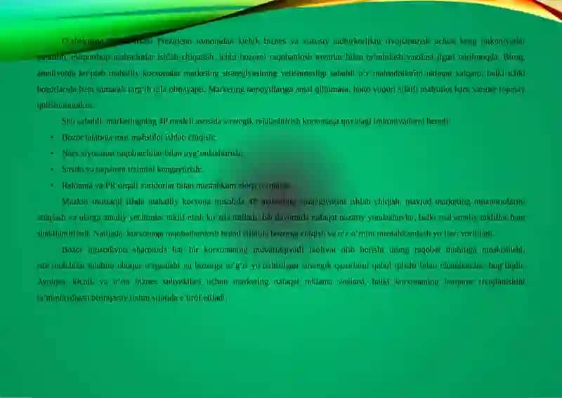 Mahalliy Korxona Uchun 4P Marketing Strategiyasi 4