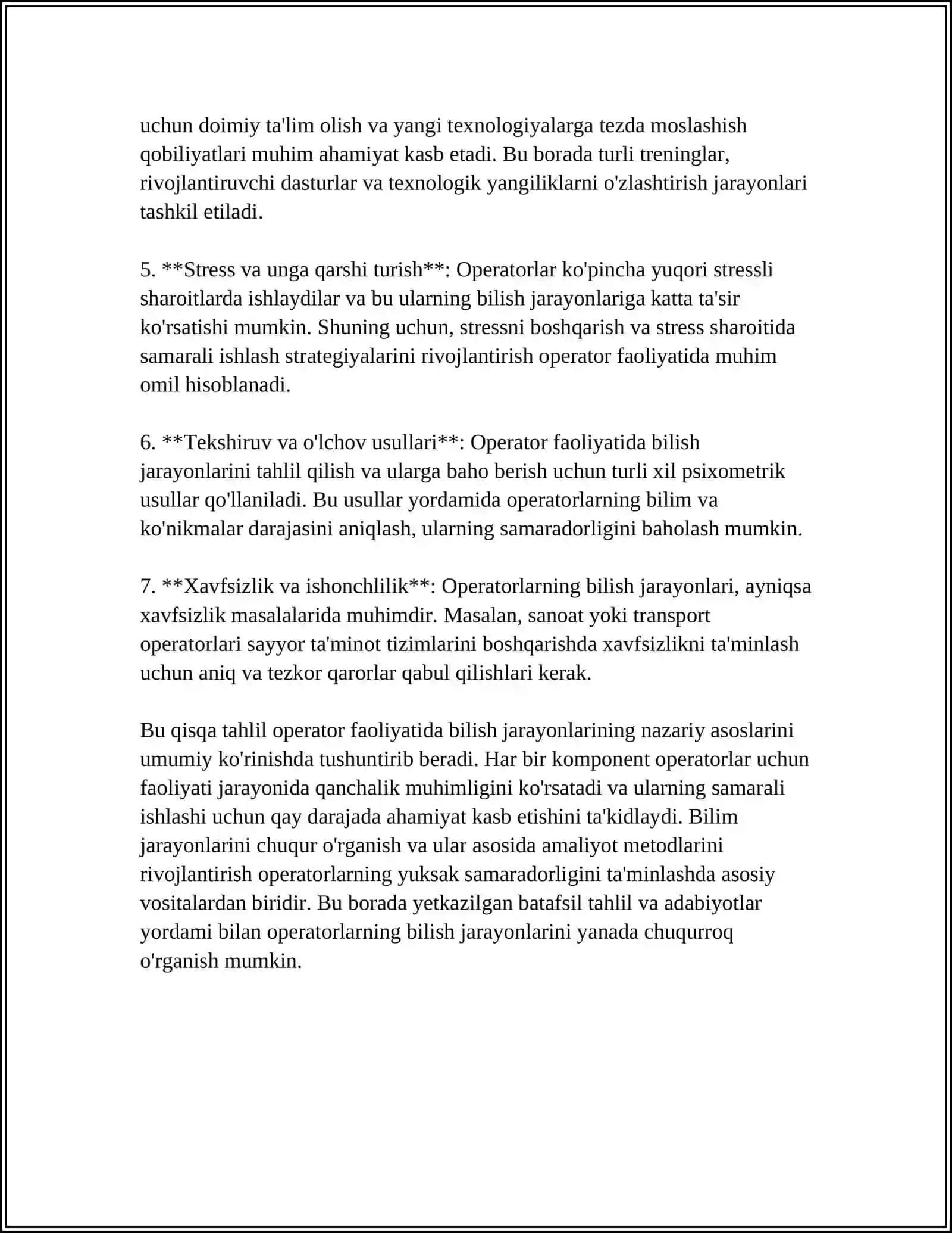 OPERATOR FAOLIYATIDA BILISH JARAYONLARINING O'RNI 4