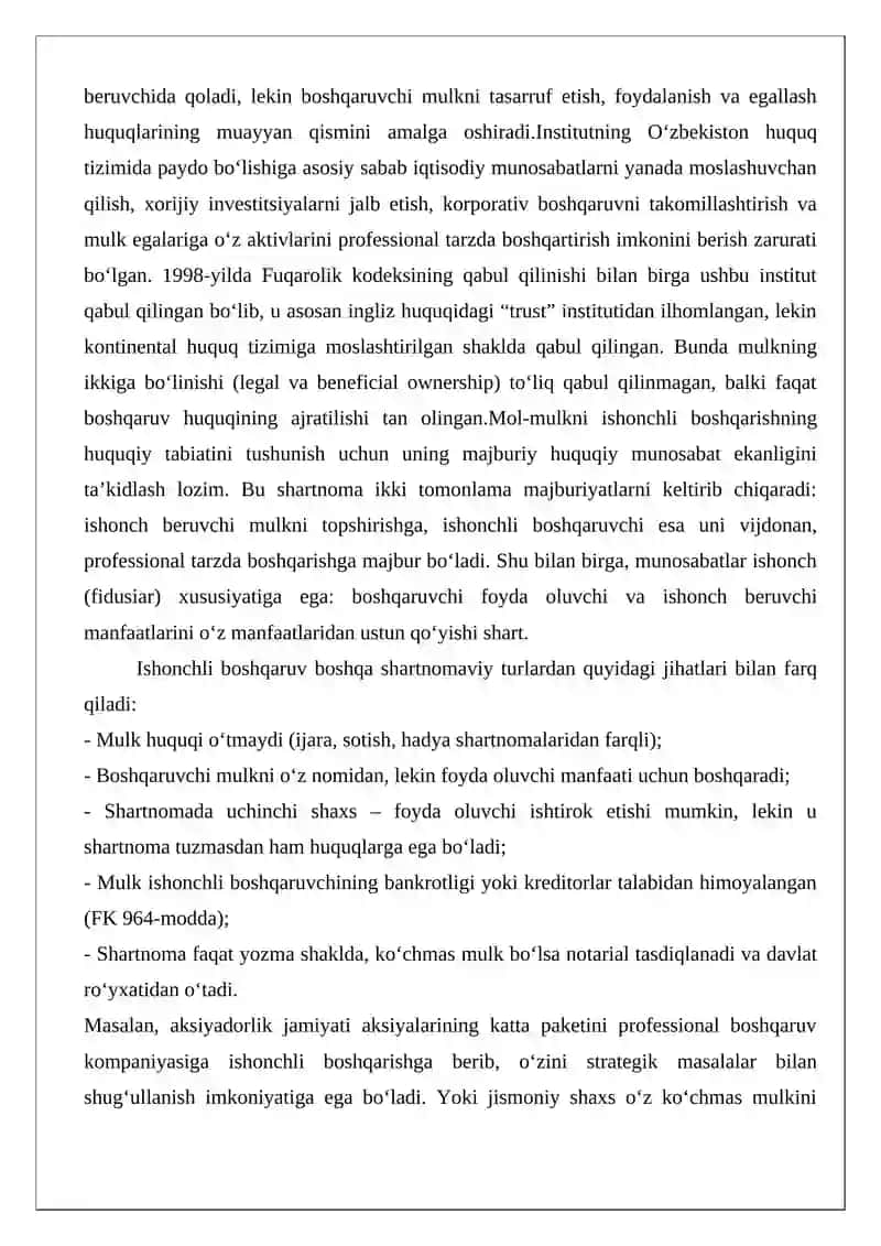 Mol-mulkni ishonchli boshqarish tushunchasi va majburiyatlar tizimida tutgan o‘rni 4
