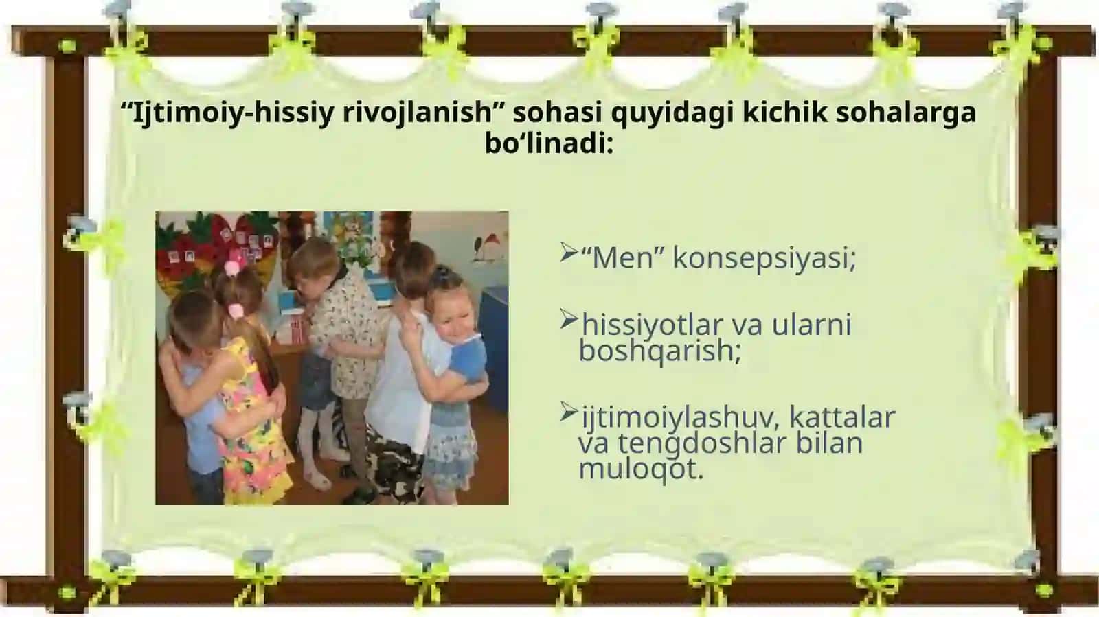 Davlat talablari va maktabgacha ta’lim tashkilotlarida bolalarga mansub asosiy rivojlanish sohalari 4