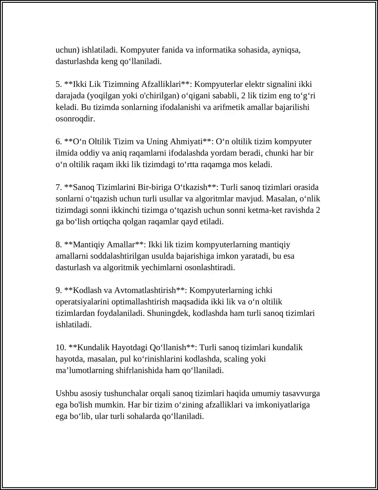 SANOQ SISTEMALARI,TURLARI VA ULARNING ISHLASH JARAYONINIYORITIB BERING 4