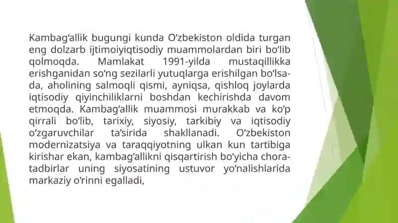 O'zbekiston Respublikasida amalga oshirilayotgan kamg'alchilik tugatishga qaratilgan chora-tadbirlar va ularning samaradorligi 4