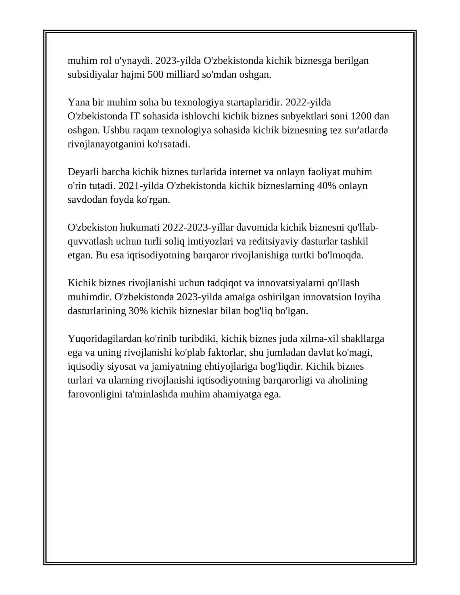 KICHIK BIZNES VA XUSUSIY TADBIRKORLIKNI RIVOJLANTIRISHDA KICHIK VA YIRIK KORXONALAR 4
