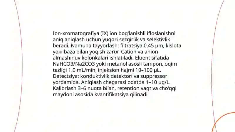 Troproq va suvning ifloslanishida ion bog'lanishli birikmalarni aniqlab ulardan tozalash usulini ishlab chiqish 4