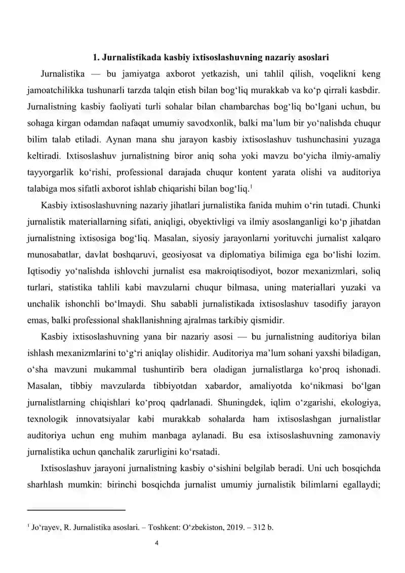 Jurnalistika va OK da kasbiy ixtisoslashuv va universallashuv 4