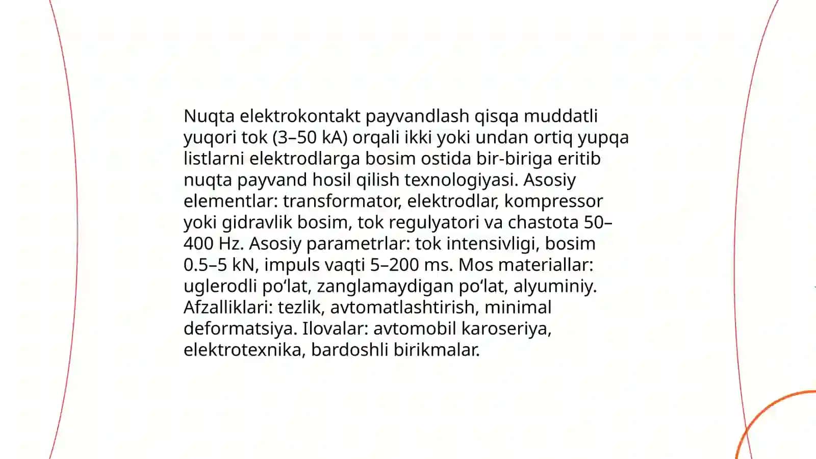 Metallarni elektrokontakt usullari bilan payvandlash va olinadigan maxsulotlar 4