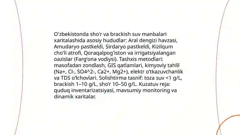 O'zbekiston sharoitida sho'r suvlarni chuchuklashtirish g'oyasi 4
