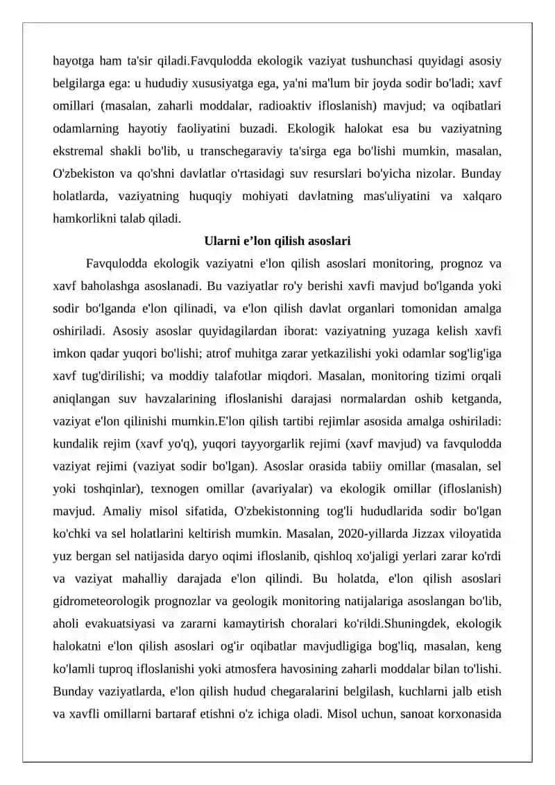 Favqulodda ekologik vaziyatlar va hududlarning huquqiy rejimi 4
