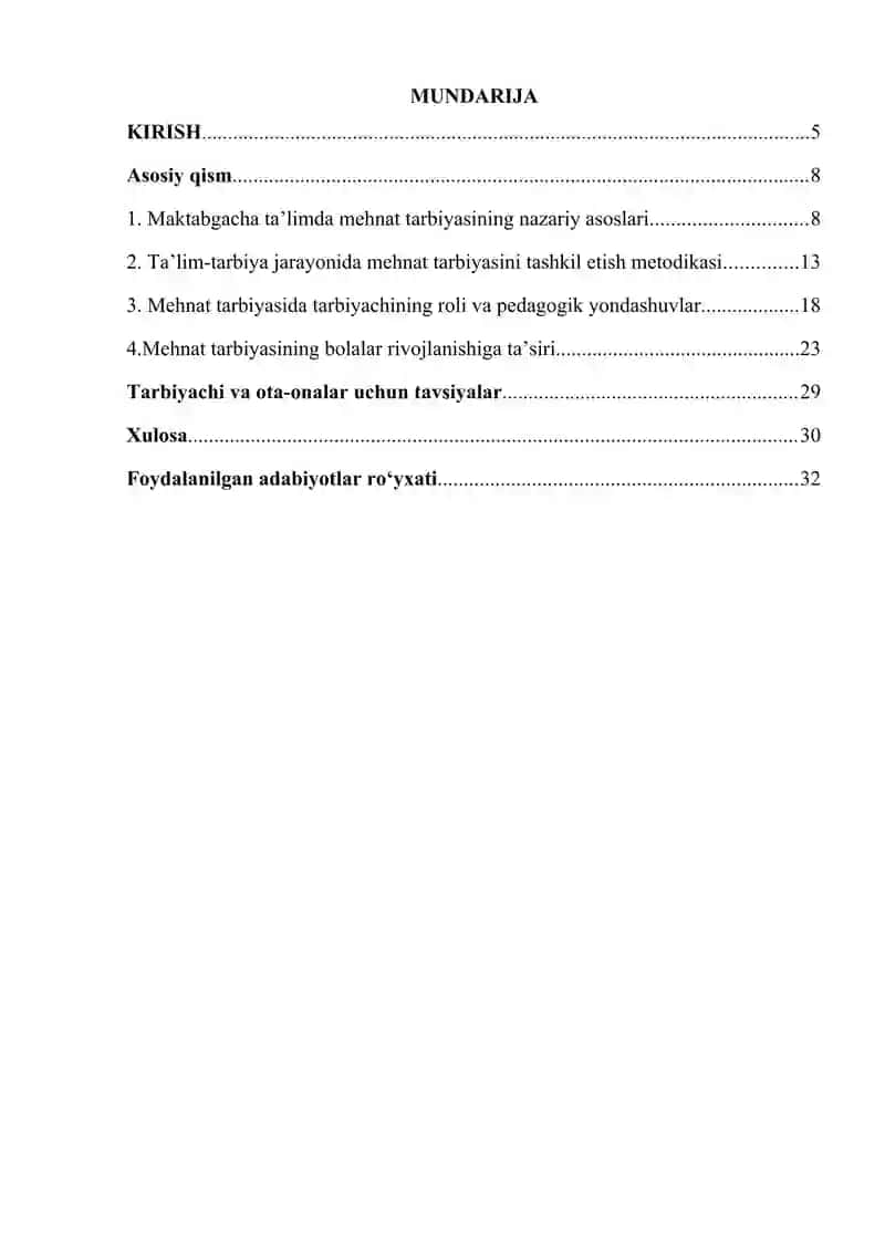 Maktabgacha ta`lim tashkilotlarida ta`lim-tarbiya jarayonini tashkil etishda mehnat tarbiyasining o`rni 4