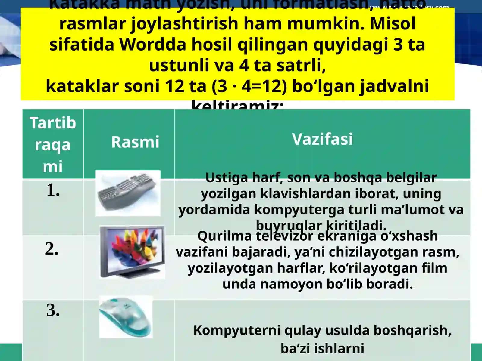 6-sinf Informatika Hujjatlarda jadvallar bilan ishlash 4