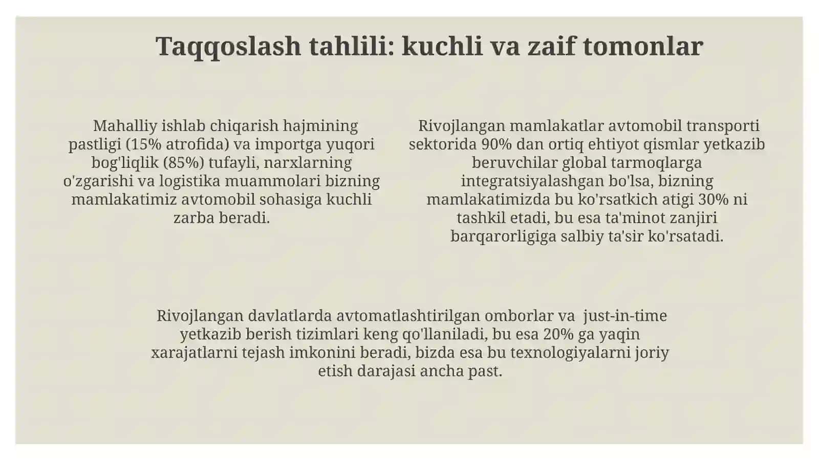 Chetdavlatlarvamamlakatimizavtomobiltransportidagimoddiytexniktaminottizimitarkiblari 4
