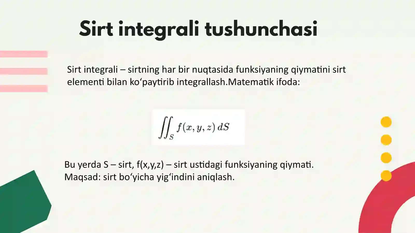 Sirt integrallari va ularning tatbiqlari 4