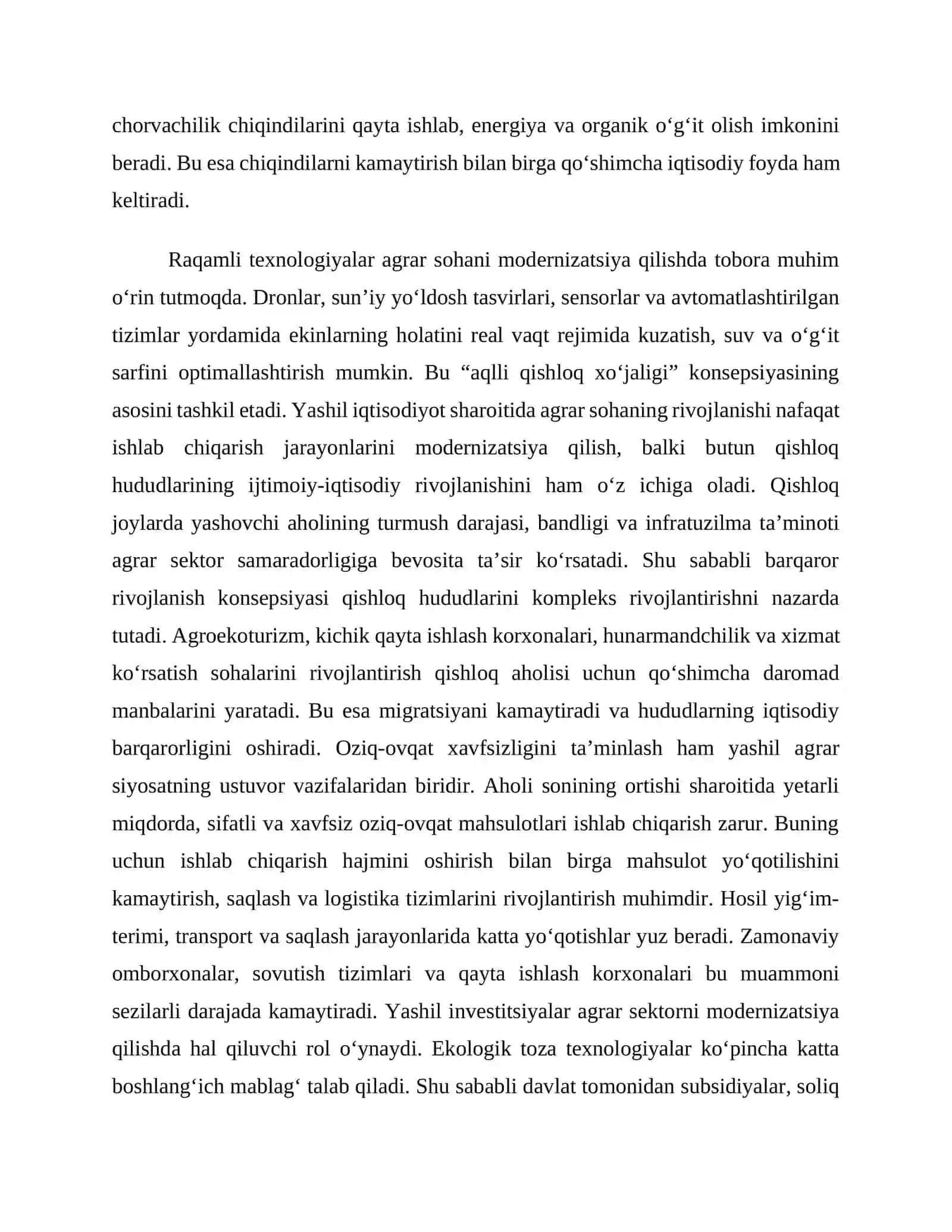 “Yashil iqtisodiyot” sharoitida agrar sohaning rivojlanish yo‘nalishlari 4