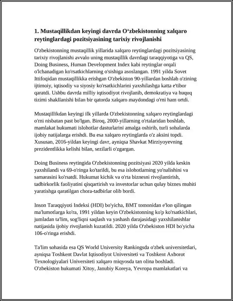 O'ZBEKISTONNI HALQARO REYTINGLARDAGI KOʻRSATGICHLARINI KOʻTARISHNING TARIXIY VA SIYOSIY AHAMIYATI 4