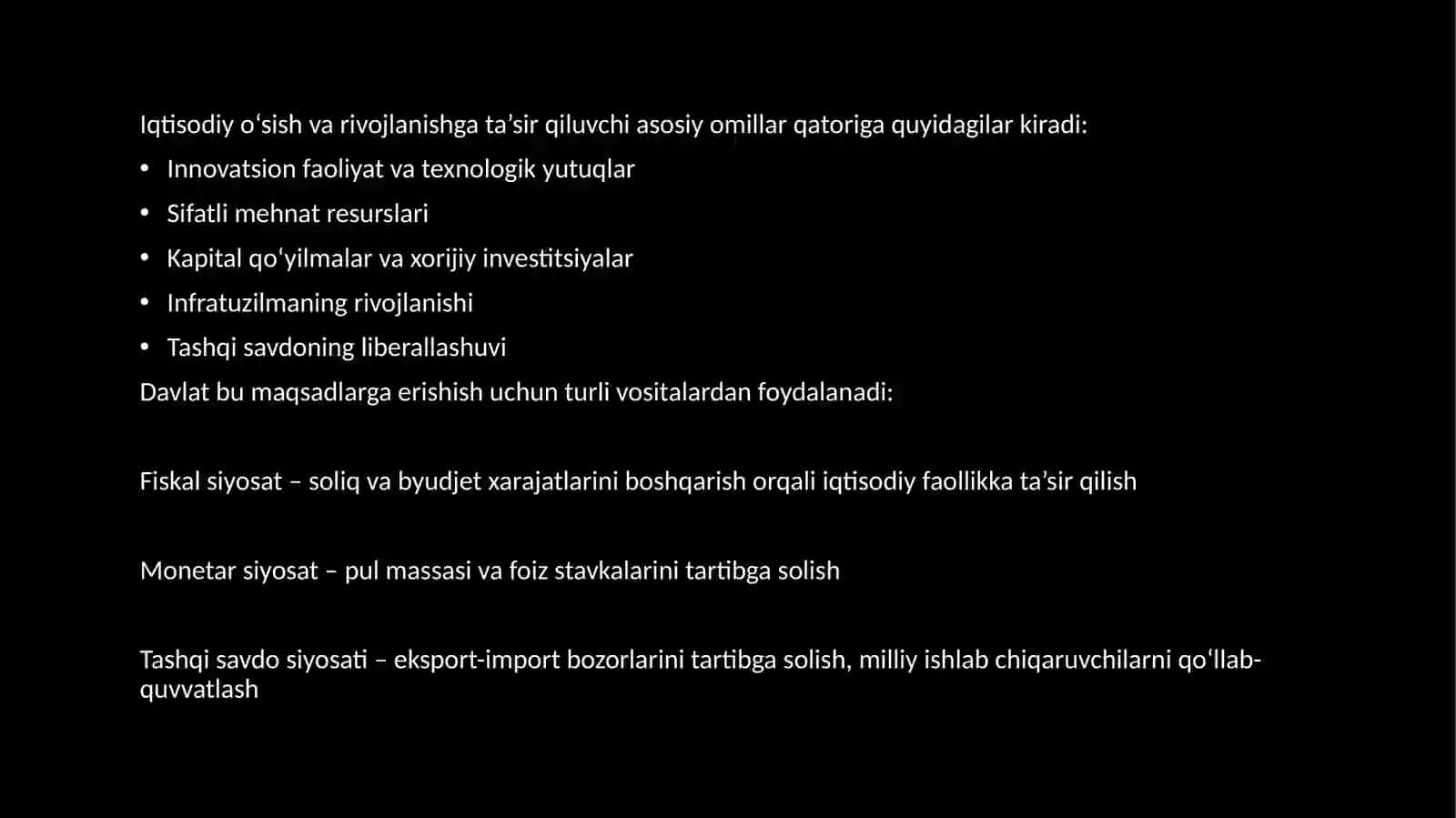 Yuksalish, rivojlanish va davlatning iqtisodiy siyosati 4
