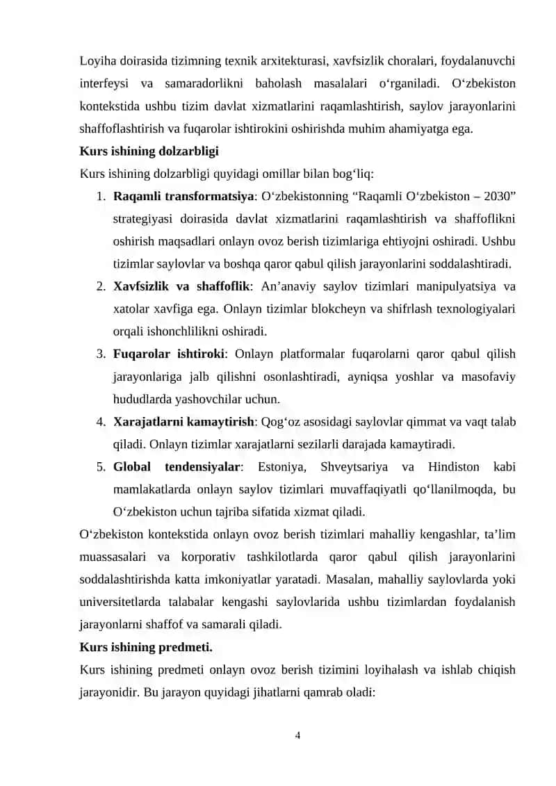 Ovoz berish tizimini ishlab chiqish. 4