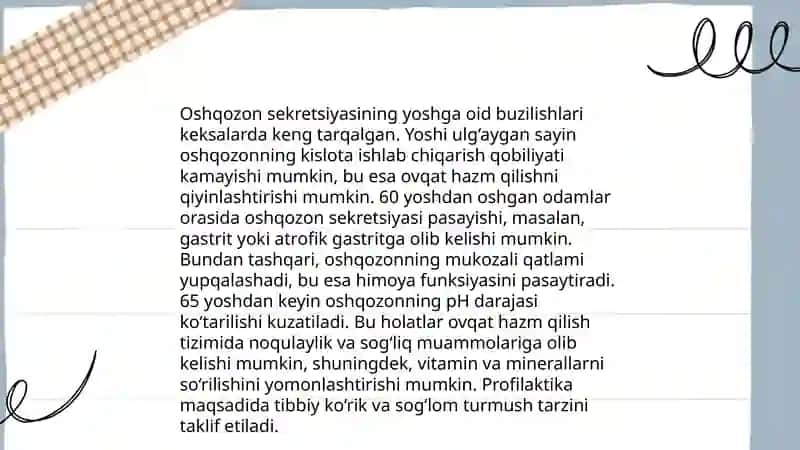 Ovqat hazm qilish jarayonidagi anormal jarayonlar va ularning yoshga oid holatlari. 4