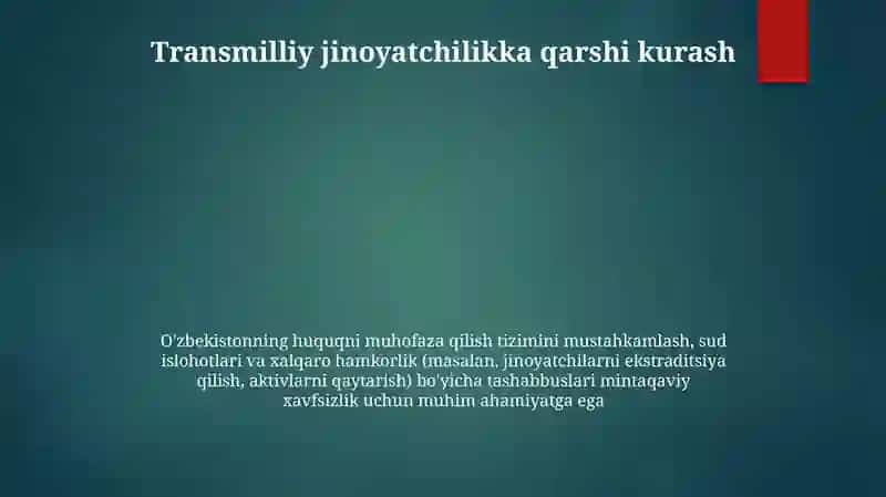 O'zbekistonning Markaziy Osiyodagi tinchlik va barqarorlikni ta’minlashdagi o’rni 4
