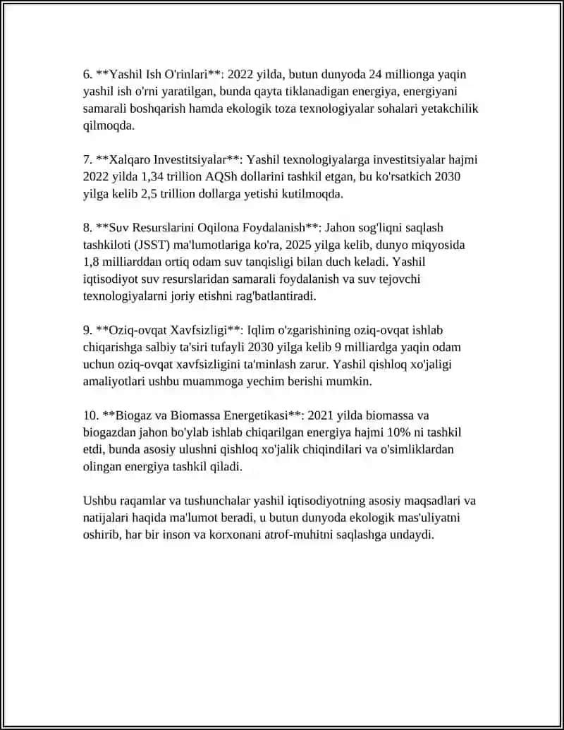 O‘ZBEKISTONDA YASHIL IQTISODIYOTGA O'TISH STRATEGIYASI ZARURIYATI MAQSADI TAMOYILLARI 4
