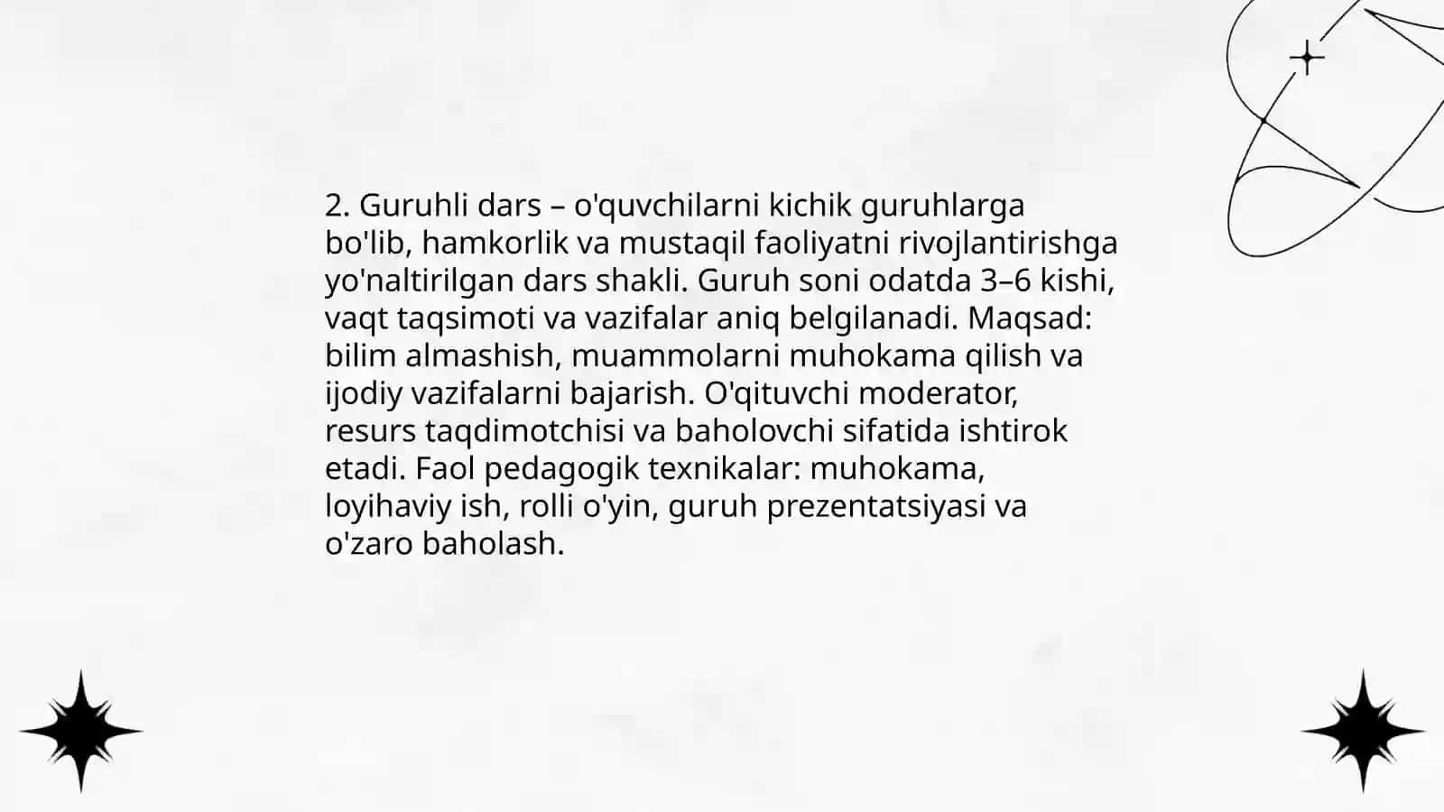 Dars talimini tashkil etishning asosiy shakli 4
