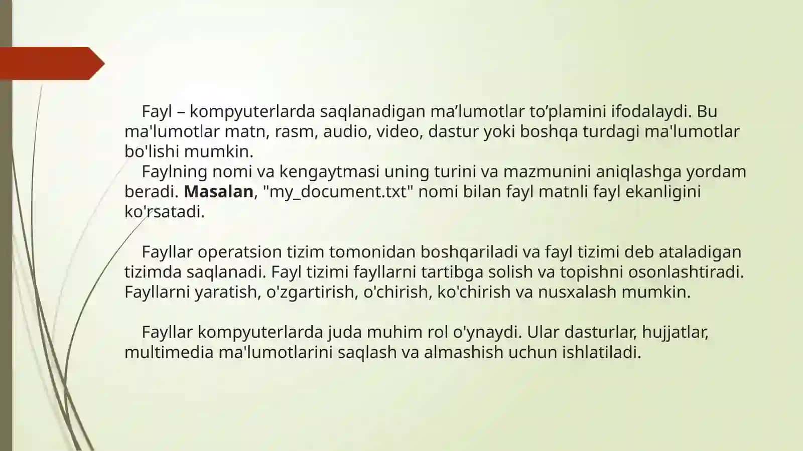 Fayllar bilanishlash(faylyaratish,o’qish,yozish) 4