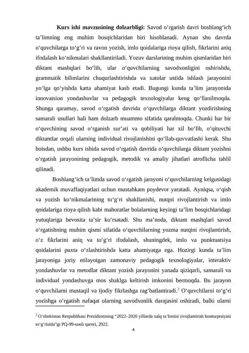 Savod oʻrgatish davri yozuv darslarida oʻtkaziladigan diktantlar 4