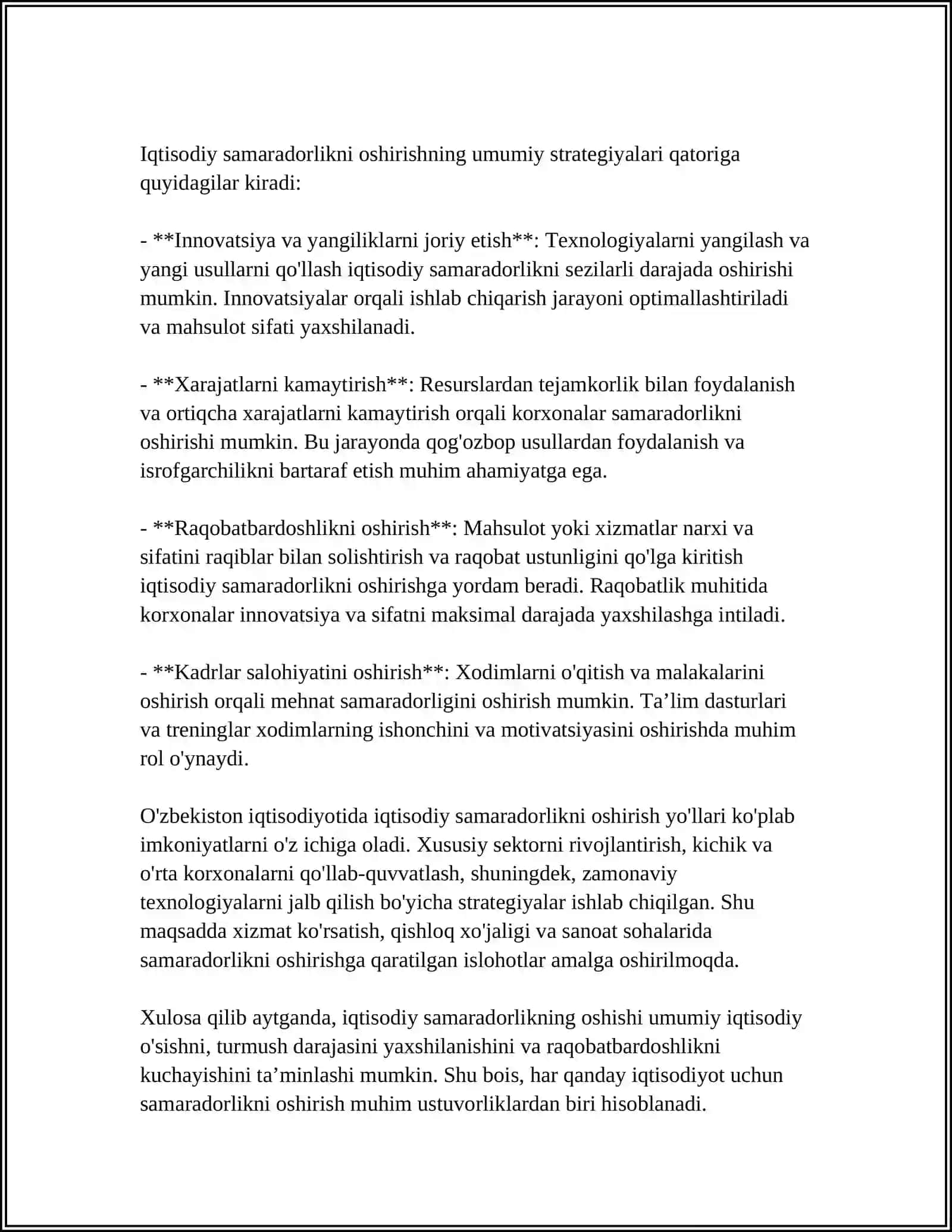 IQTISODIY SAMARADORLIK VA UNING O’LCHOV MEZONLARI 4