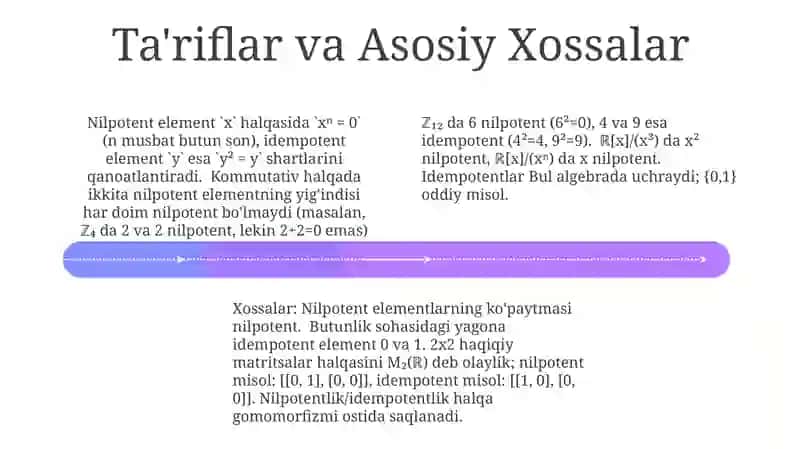 Idempotent va Nilpotent elementlar 4