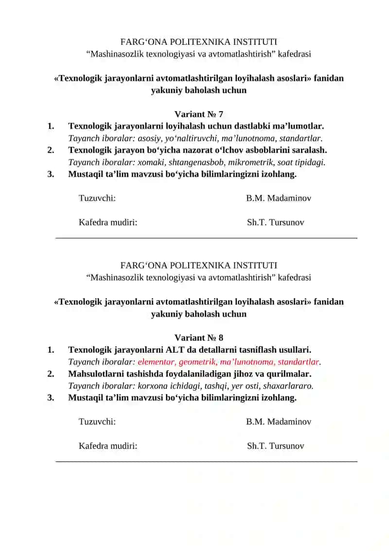 Texnologik jarayonlarni avtomatlashtirilgan loyihalash asoslari 4