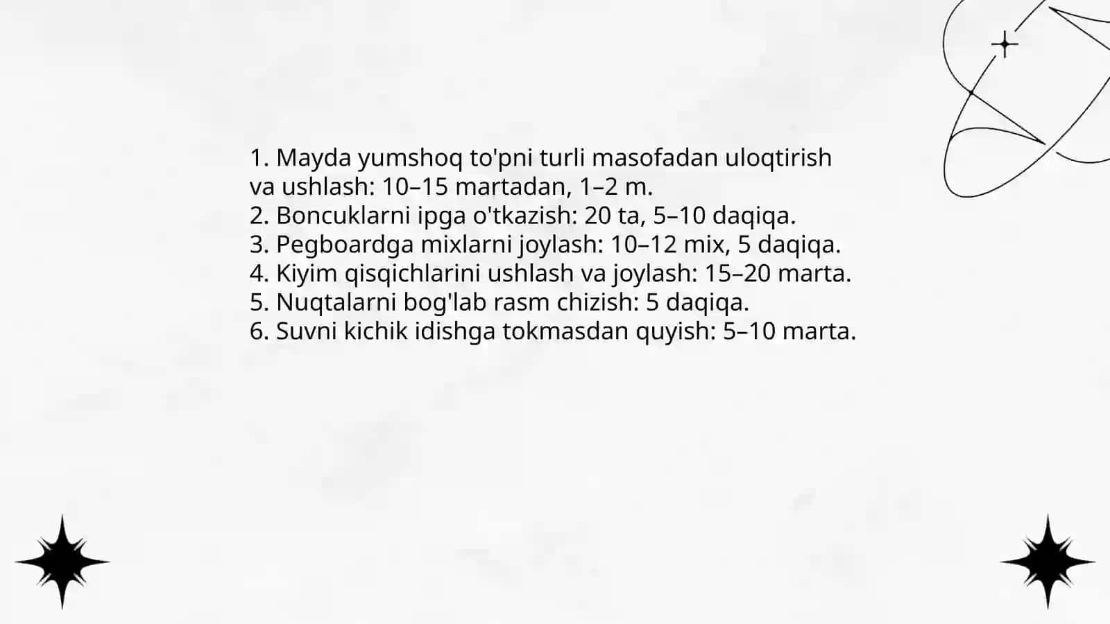 Mayda qo'l motorikasini rivojlantiruvchi mashqlar 4