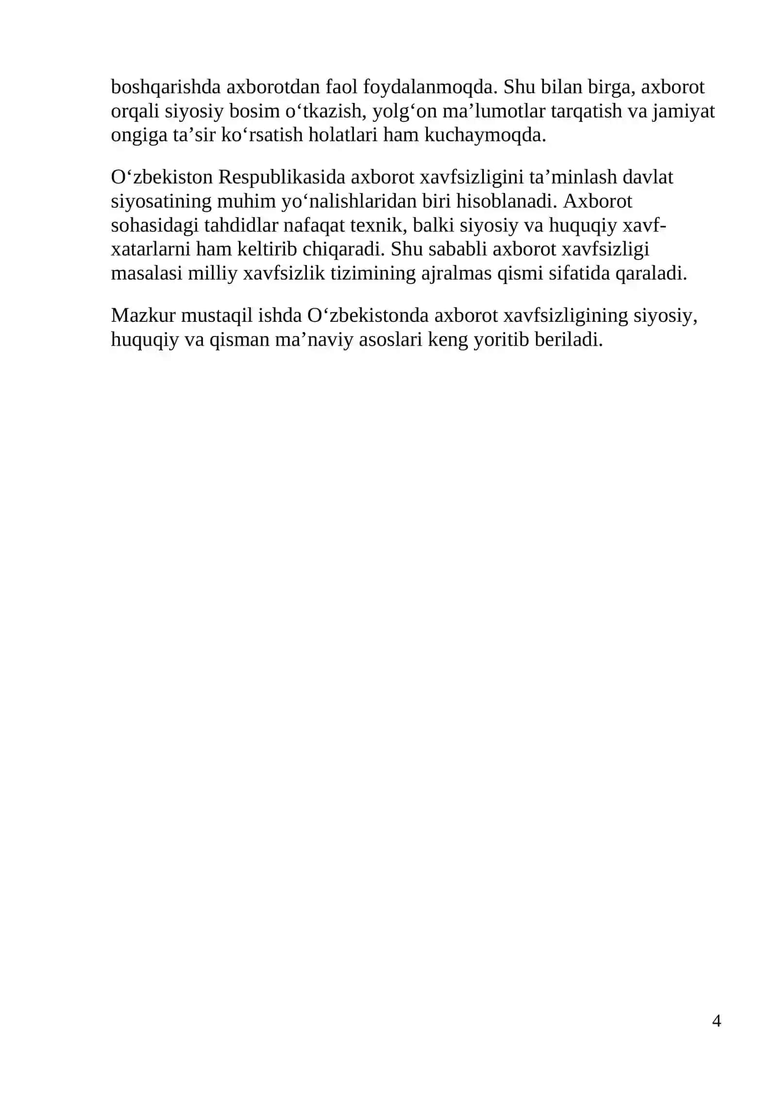 TIBBIYOTDA AXBOROT TEXNOLOGIYALARI FANIDAN MUSTAQIL ISH 4