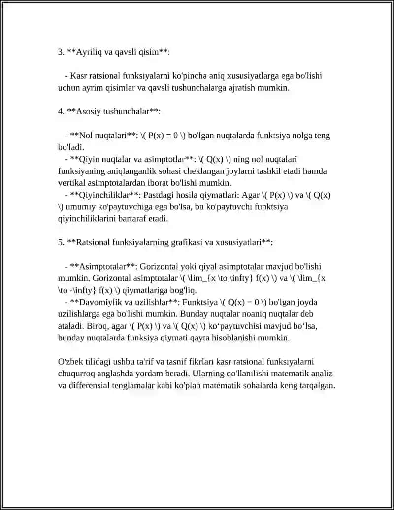 KASR RATSIONAL FUNKSIYALARNI INTEGRALLASH 4