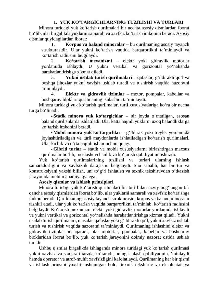 Yuk ko'targich (minora)lardan xavfsiz foydalanishga qo'yiladigan talablar 4