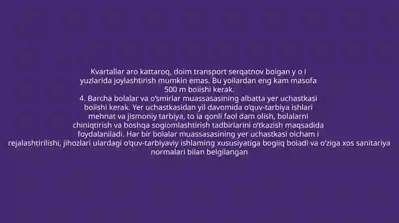 Bolalar muassasalarini loyihalashtirish, jihozlanish va gigiyenik talablar 4