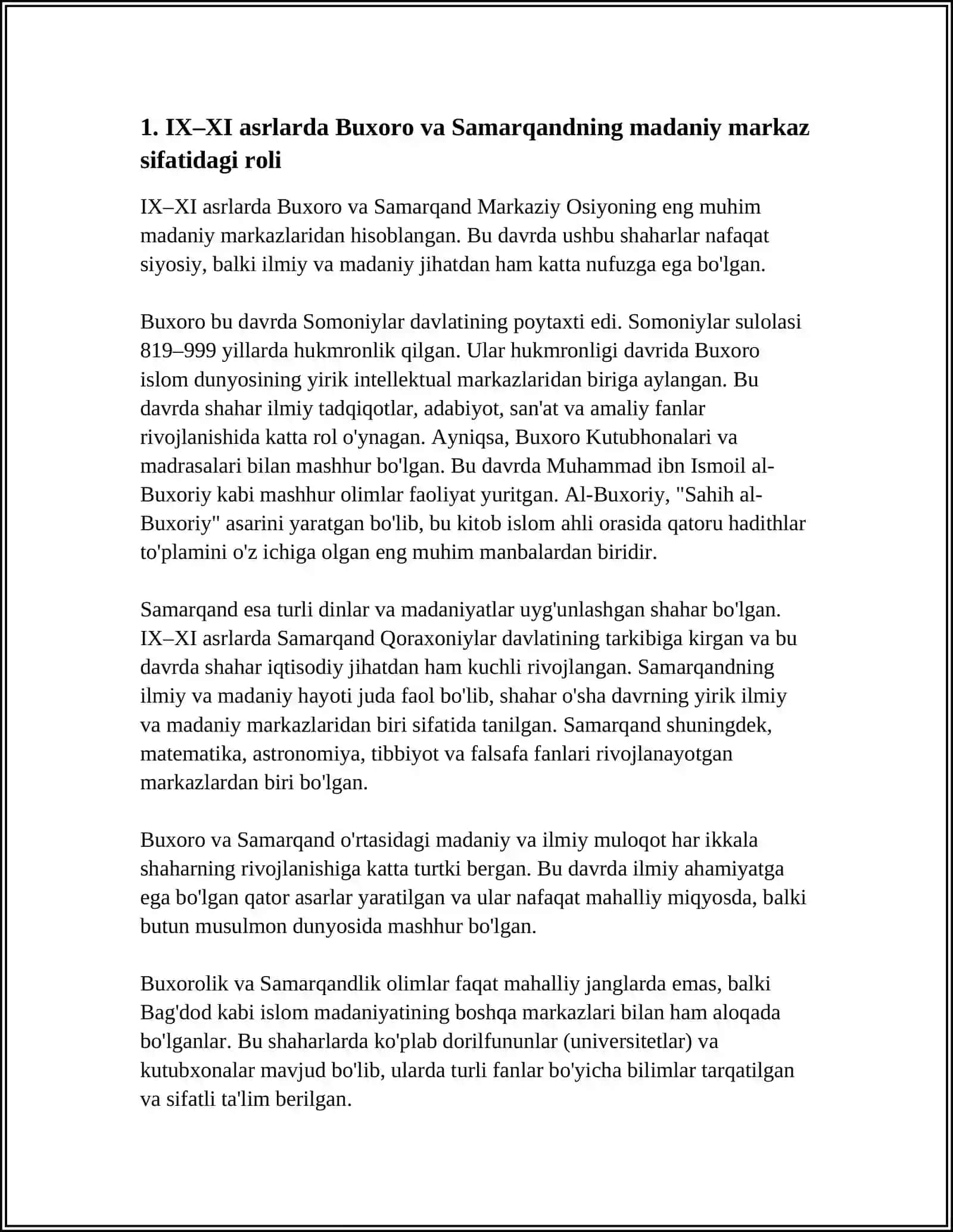 IX-XI ASRLARDA MAMLAKATIMIZ HUDUDIDA RO'Y BERGAN MADANIY UYG'ONISH.RENESSANS.BUYUK ALLOMALARNING JAHON SIVILIZATSIYASIGA QO'SHGAN HISSASI 4