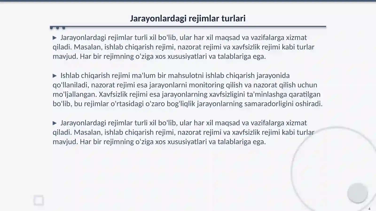 Texnalogik jarayonlardagi rejimlarni xavfsizlik talablariga javob berishini tahlil qilish 4