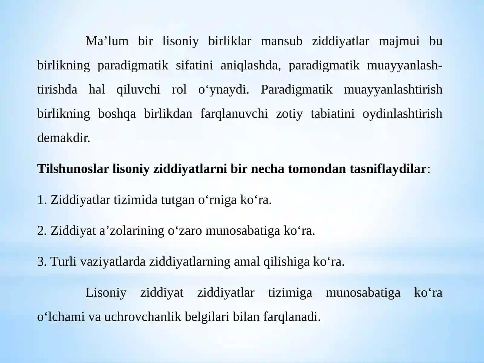 Lisoniy ziddiyat. Lisoniy tasnif va uning turlari. 4