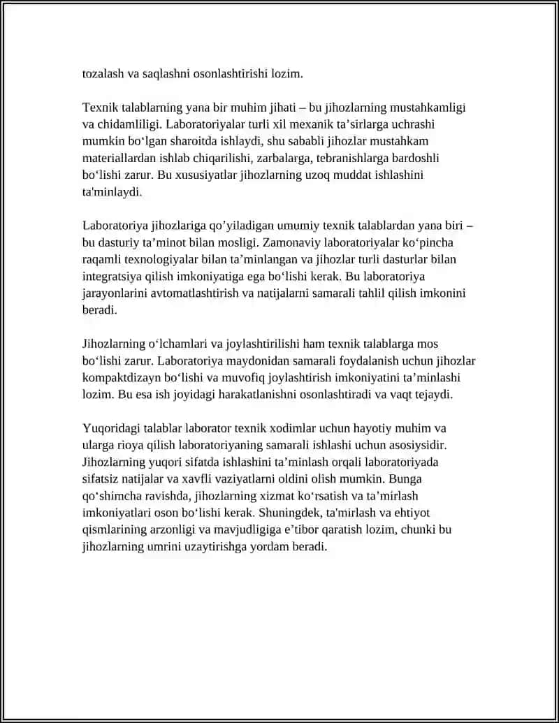 Laboratoriya Jihozlariga Qo'yiladigan Umumiy Texnik Talablar 4