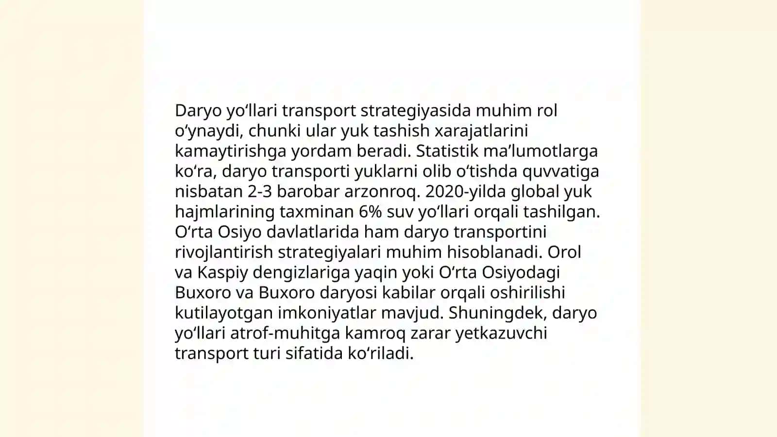 Oʻzbekiston Respublikasi daryo yo'llari va ularga qo'yiladigan talablar 4