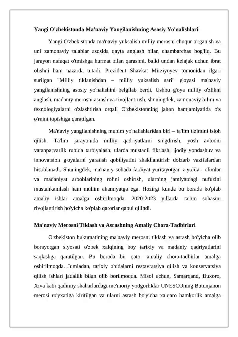Yangi Oʻzbekistonda amalga oshirilayotgan manaviy oʻzgarishlar 4