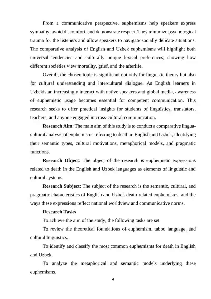 A Comparative Lingua-cultural Study of Death Euphemisms in English and Uzbek 4