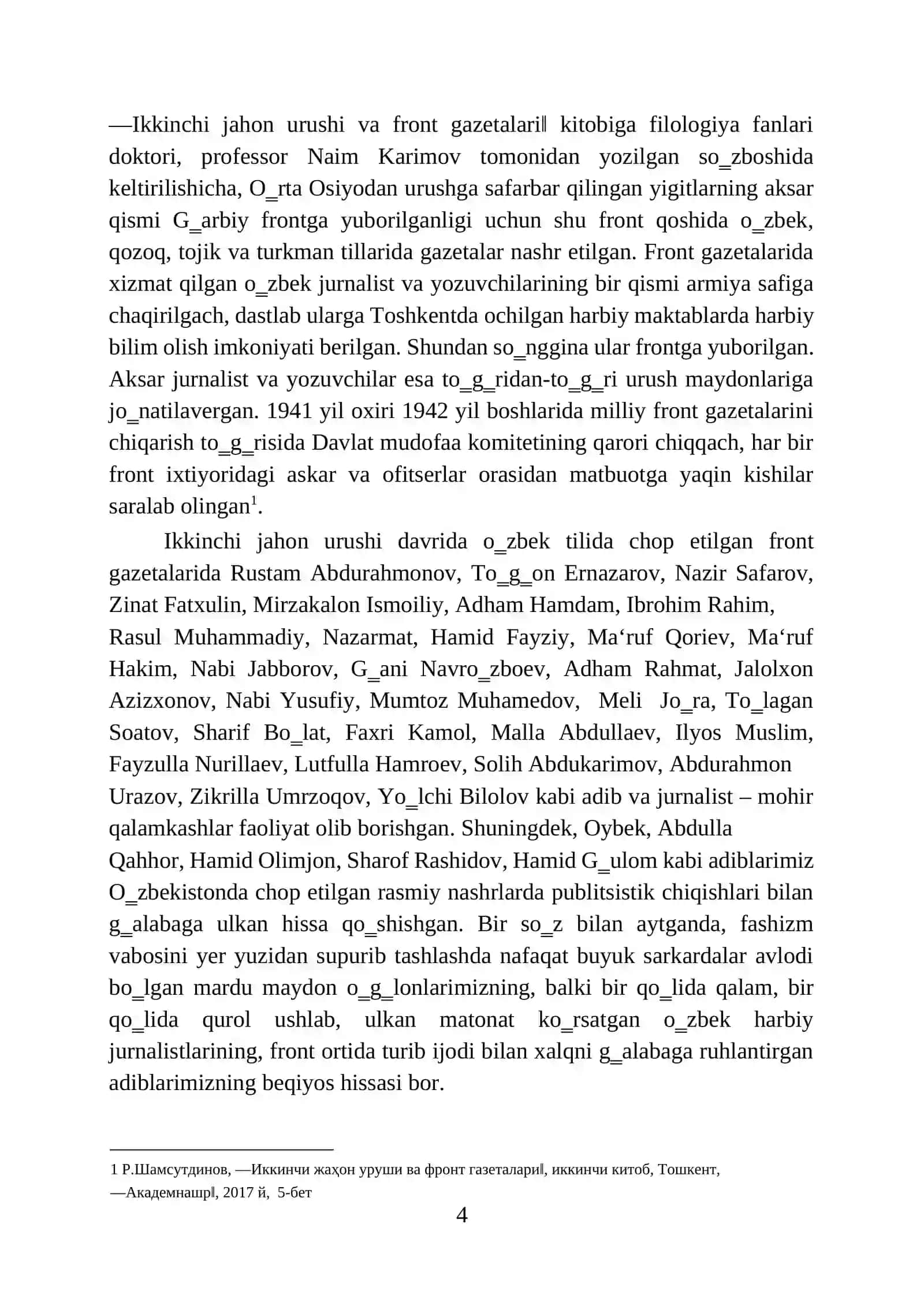 O‘ZBEKISTONNING IKKINCHI JAHON URUSHI DAVRI HARBIY JURNALISTIKASI ANTOLOGIYASI 4