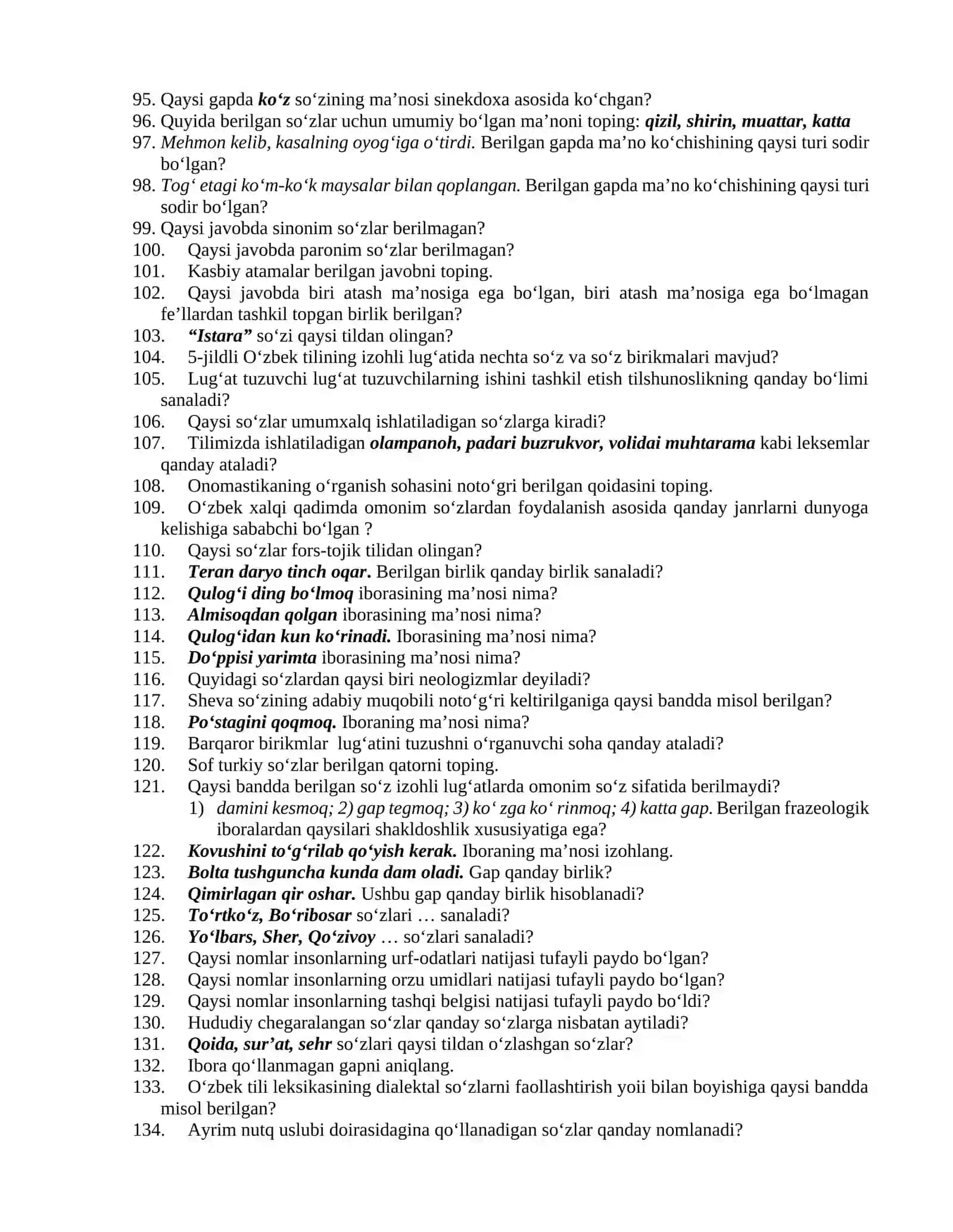 Tilshunoslik fanidan yakuniy nazorat TEST savollari 4