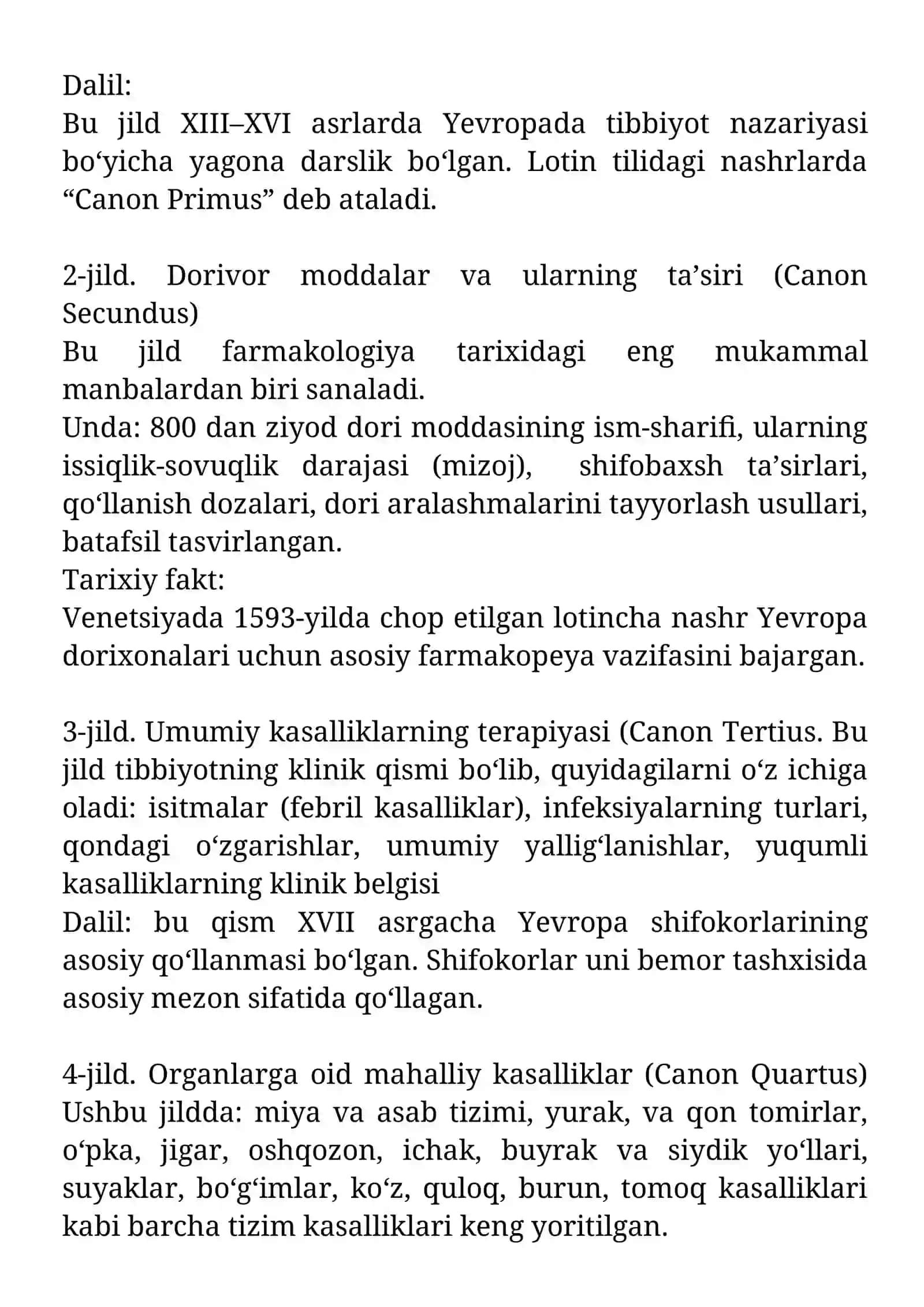Ibn Sinoning “Tib qonunlari” asarining olamshumul ahamiyati va uning 5 jildi haqida 4