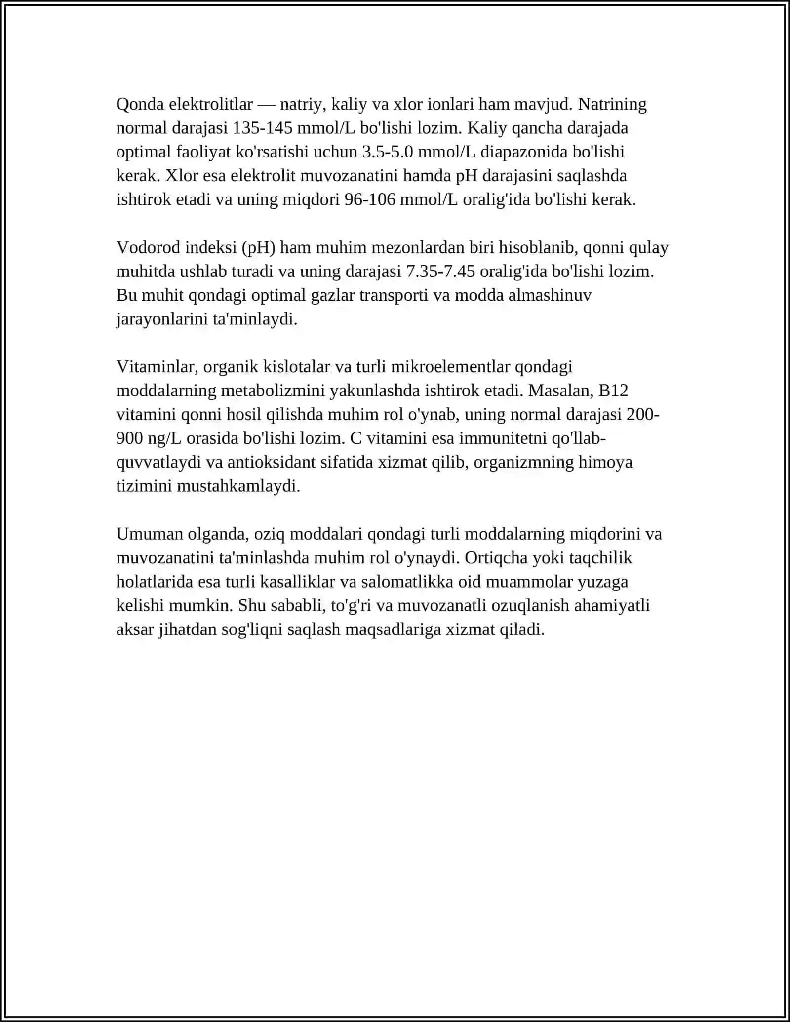 Oziq moddalar (Oqsilar, yog'lar, uglevodlar, meniral tuzlar)ning qonga ta'siri 4