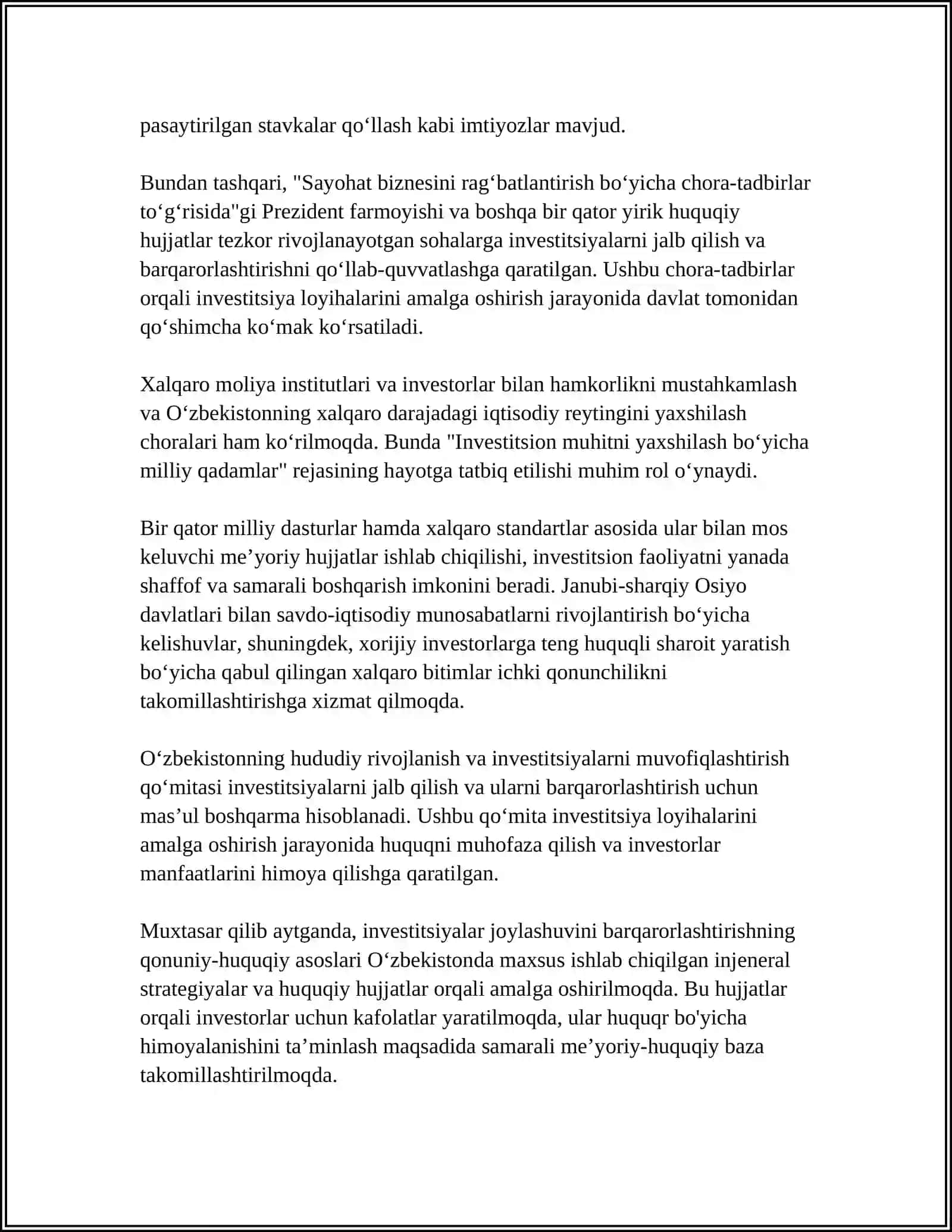 INVESTITSIYALAR JOYLASHUVINI BARQARORLASHTIRISHNI QANDAY AMALGA OSHIRILADI 4