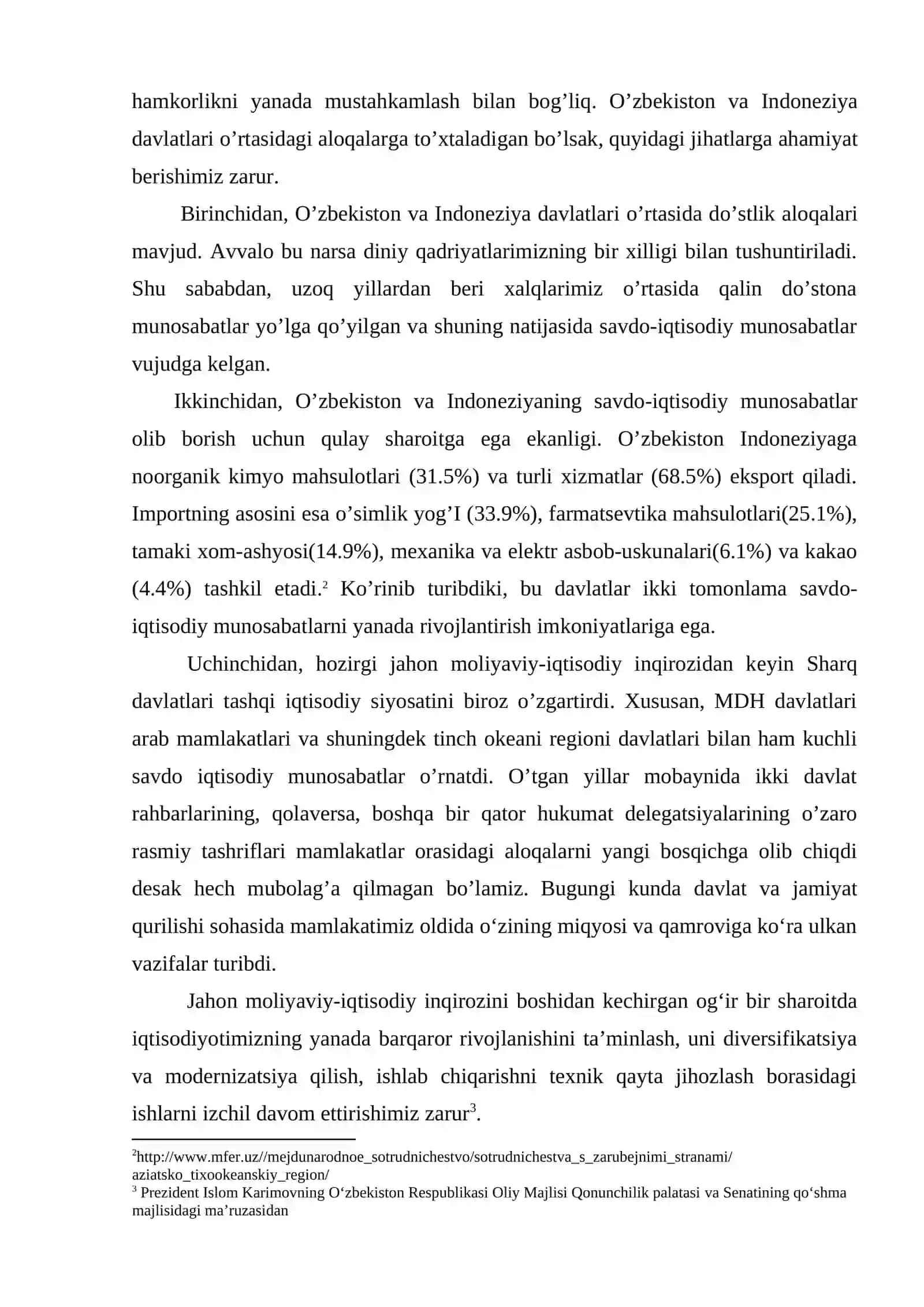 O’ZBEKISTON VA INDONEZIYA O’RTASIDAGI SAVDO-IQTISODIY ALOQALAR: HOZIRGI HOLATI VA RIVOJLANISH ISTIQBOLLARI 4