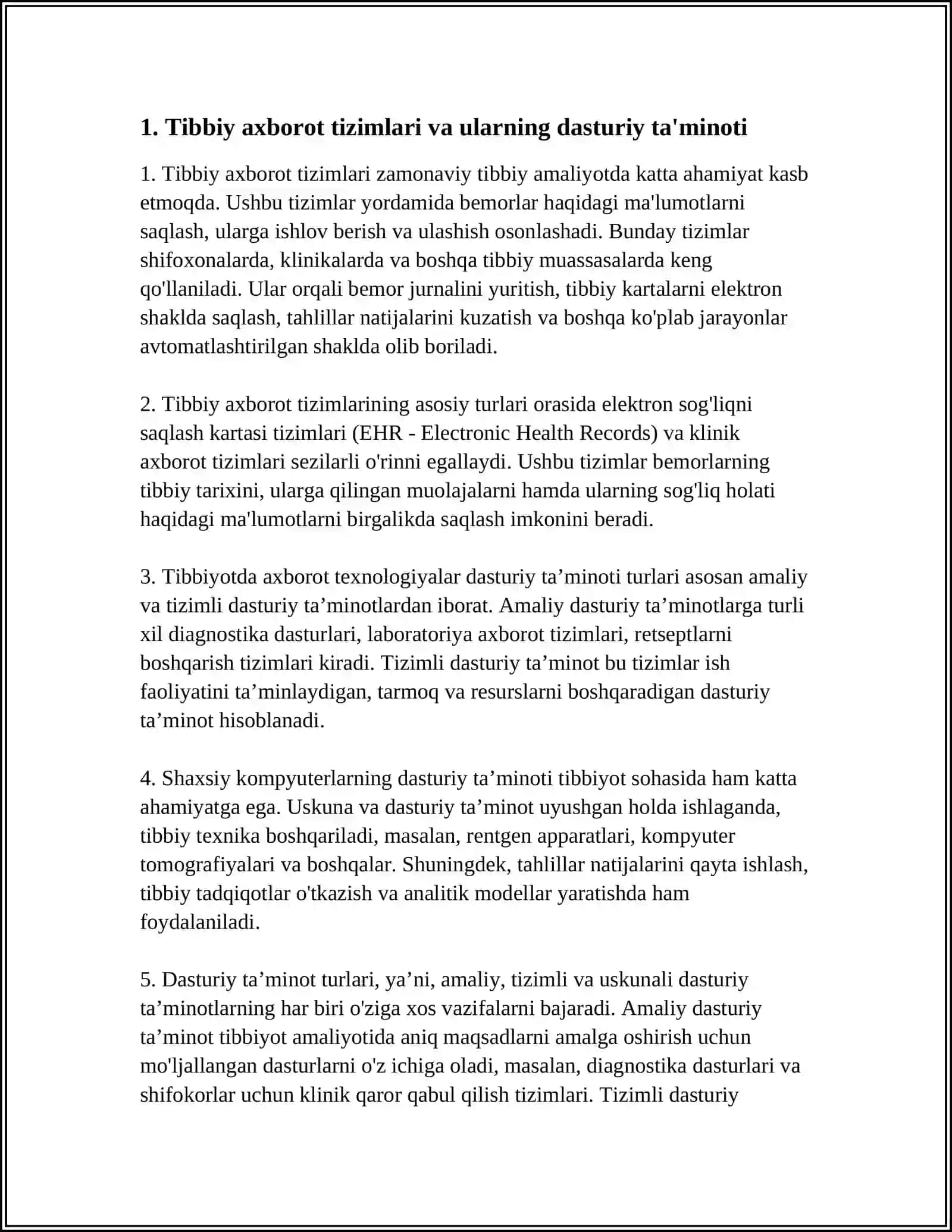 TIBBIYOT MASALALARNI YECHISHDA AXBOROT TEXNOLOGIYALAR DASTURIY TA'MINOTI 4